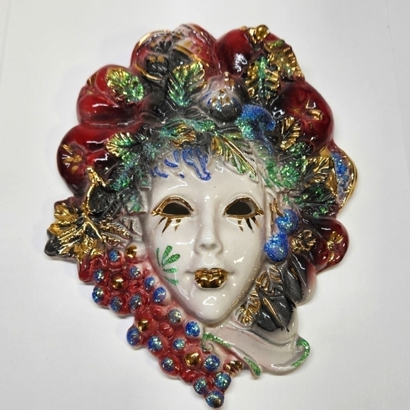 Venetian Carnival Mask Hand Painted Ceramic Wall Hanging Decor Made in Italy - Picture 1 of 7